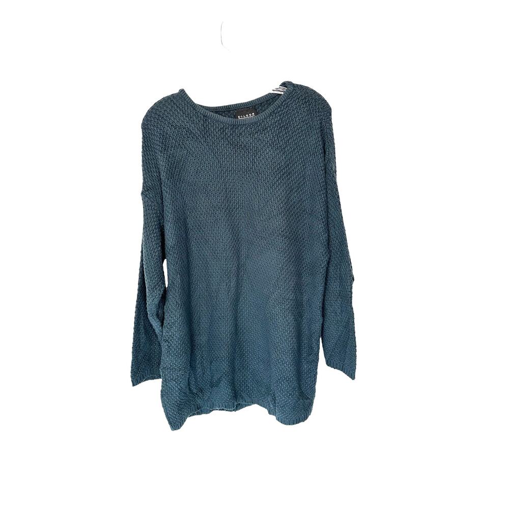 Eileen Fisher Vintage Basic Green Cotton Knit Crewneck Grandpa Sweater Size 2‎
